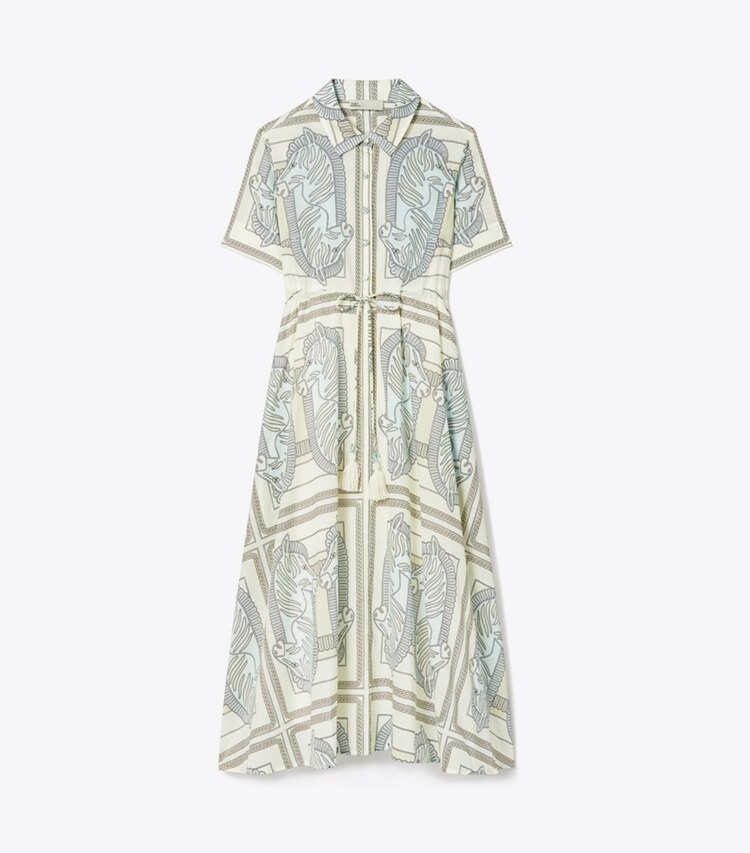 Tory Burch designer coverups Printed Cotton Shirtdress in Blue Zebra Scarf front
