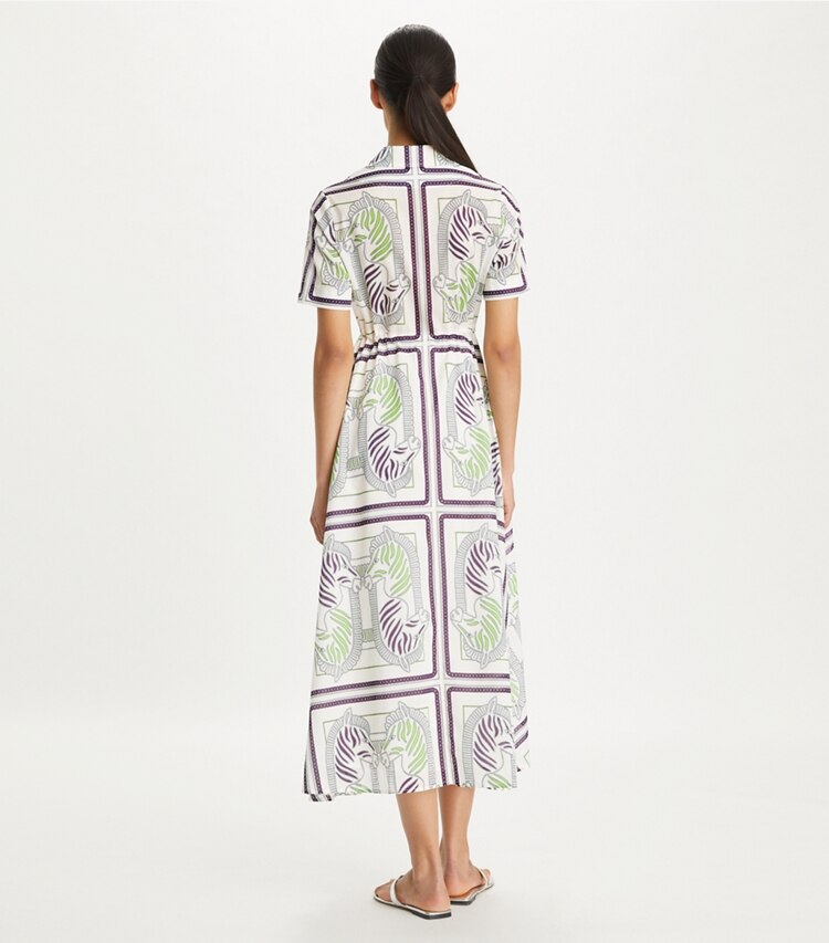 Tory Burch designer coverups Printed Cotton Shirtdress in Ivory Zebra Scarf on model back