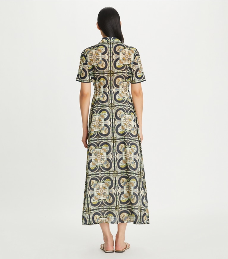Tory Burch designer coverups Printed Cotton Shirtdress in Navy Sundial Square front