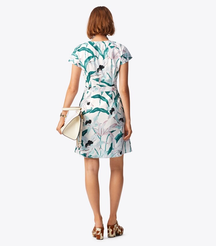 Tory Burch designer dresses Printed Cotton Shirtdress in Ivory Desert Bloom on model back