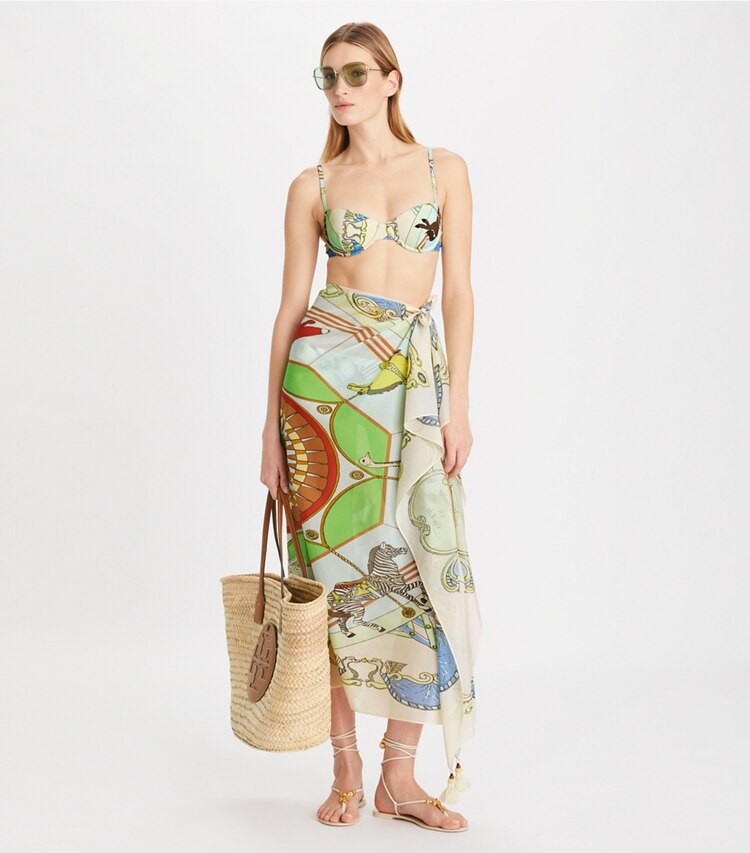 Tory Burch designer coverups Printed Cotton Silk Pareo in Mint on model front
