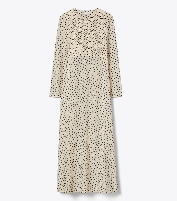 Tory Burch designer coverups Printed Cotton Silk Voile Caftan in Cream Dot front