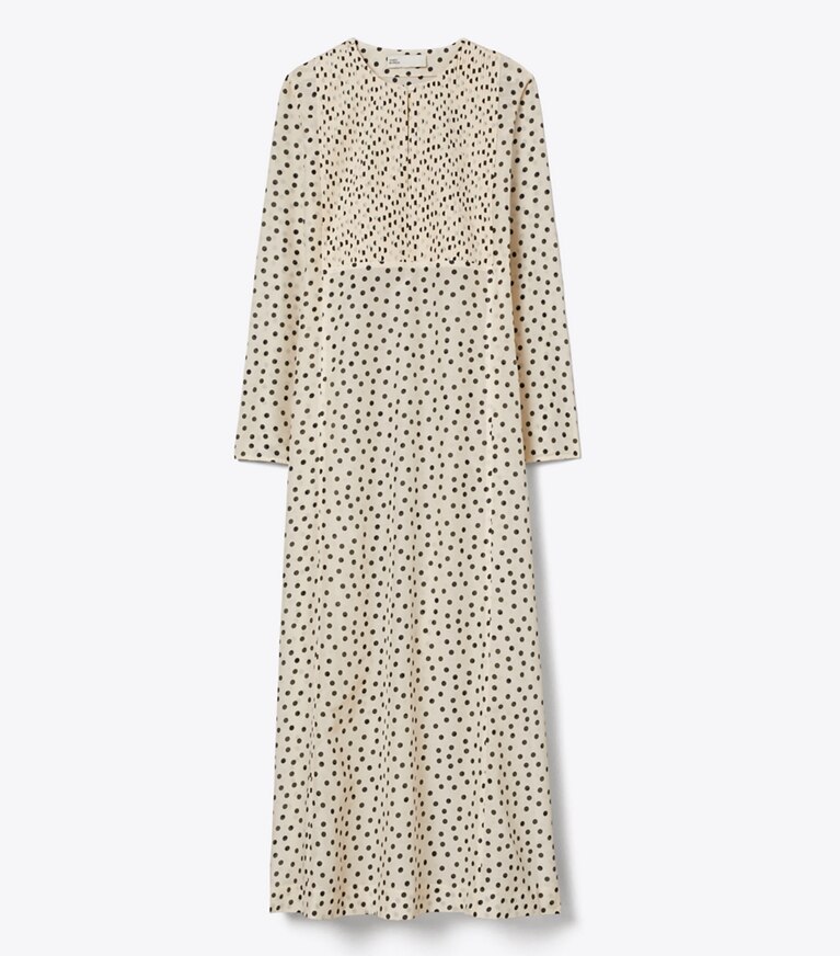 Tory Burch designer coverups Printed Cotton Silk Voile Caftan in Cream Dot front