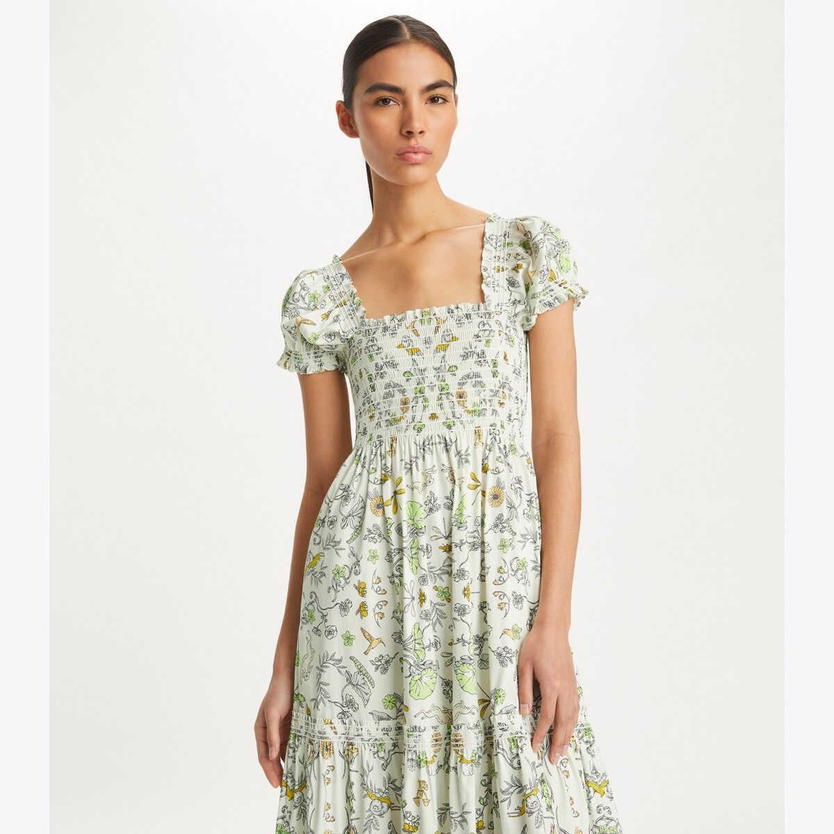 Printed Cotton Smocked Dress: Women's Designer Coverups