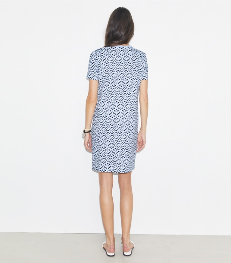 Tory Burch designer ドレス プリント コットン Tシャツドレス in Lt. Blue Prismatic T Monogram Small front
