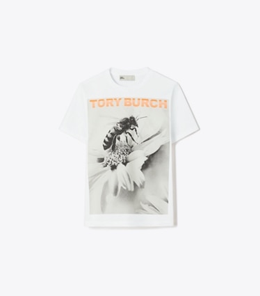 Tory Burch designer tops Printed Cotton T-Shirt in WHITE /  Gray Bee front