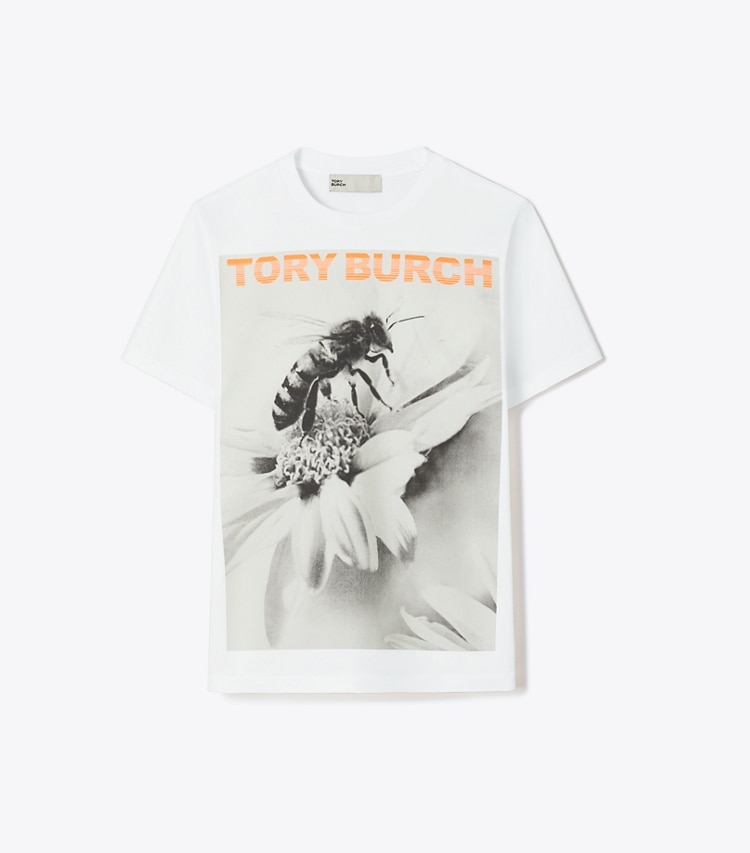 Tory Burch designer tops Printed Cotton T-Shirt in WHITE /  Gray Bee front