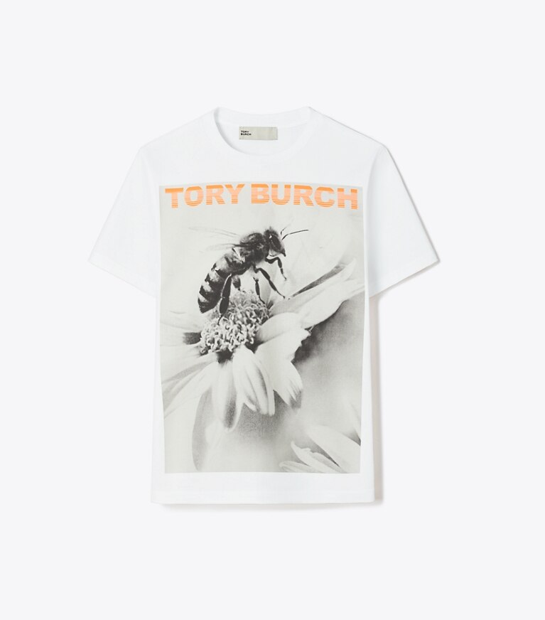 Tory Burch designer tops Printed Cotton T-Shirt in WHITE /  Gray Bee front