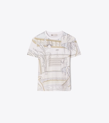 Tory Burch designer トップス プリント コットンTシャツ in Neutral Pool front