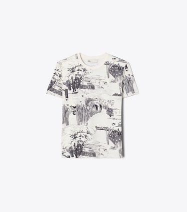 Tory Burch designer トップス プリント コットンTシャツ in Ivory Forest front