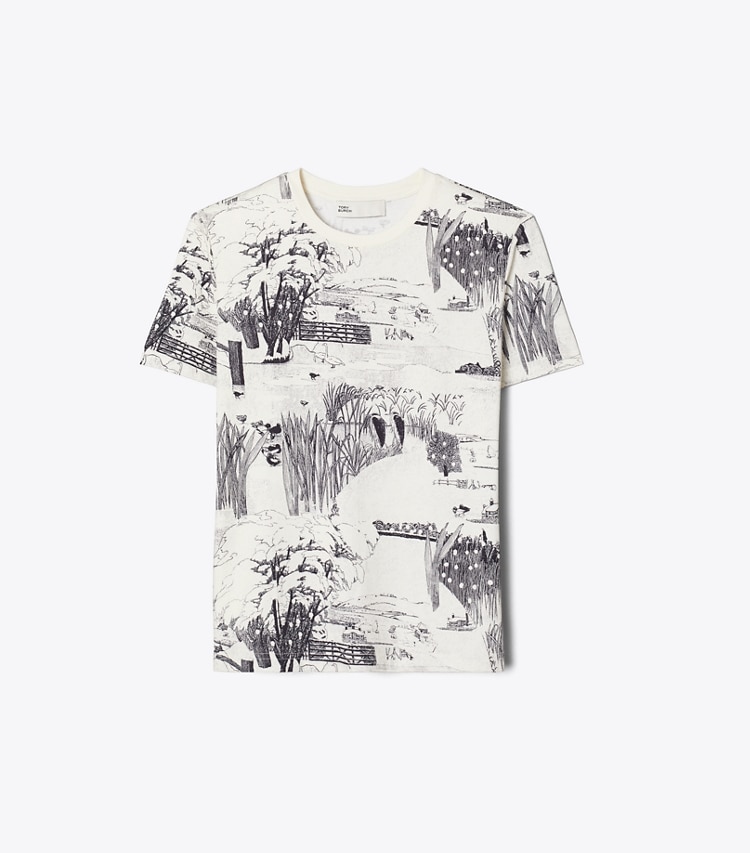 Tory Burch designer トップス プリント コットンTシャツ in Ivory Forest front