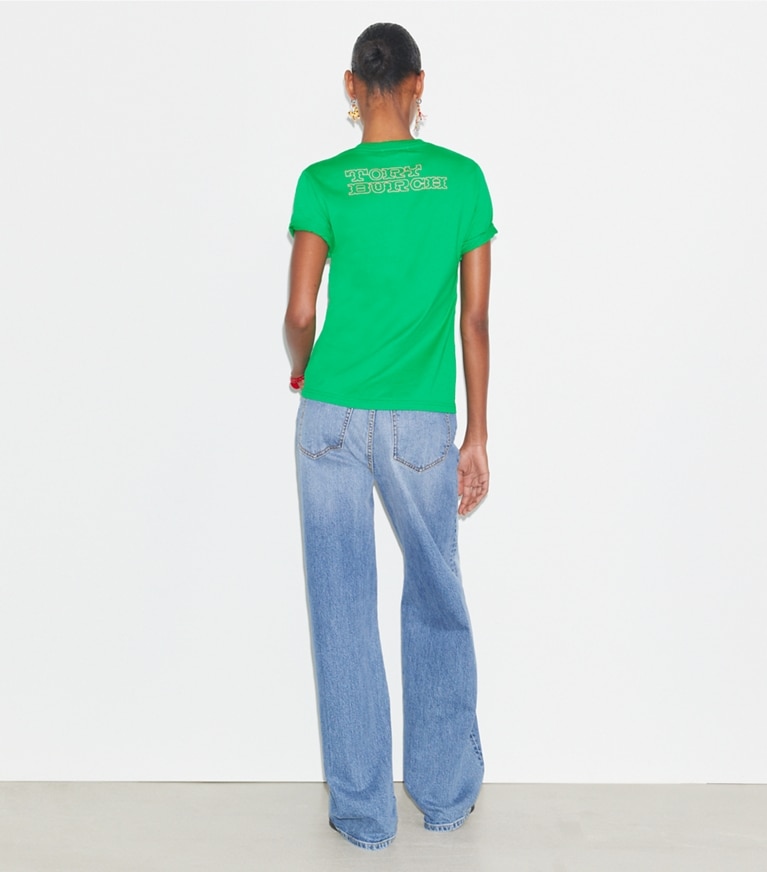 Tory Burch designer tops Printed Cotton T-Shirt in Green front