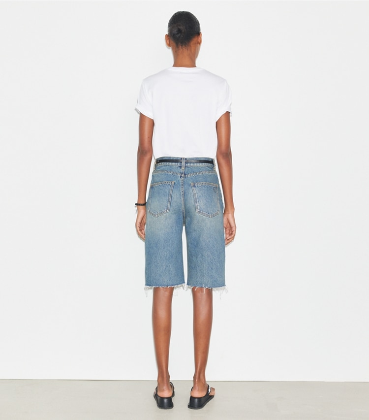 Tory Burch designer tops Printed Cotton T-Shirt in WHITE /  Gray Bee on model back