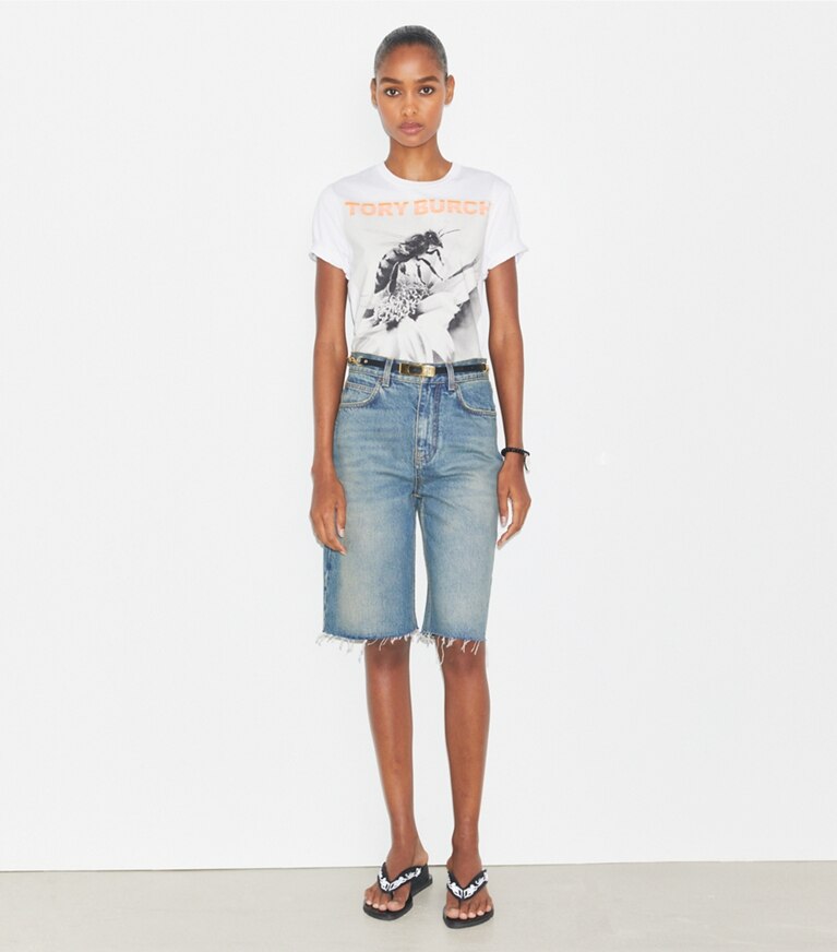 Tory Burch designer tops Printed Cotton T-Shirt in WHITE /  Gray Bee front