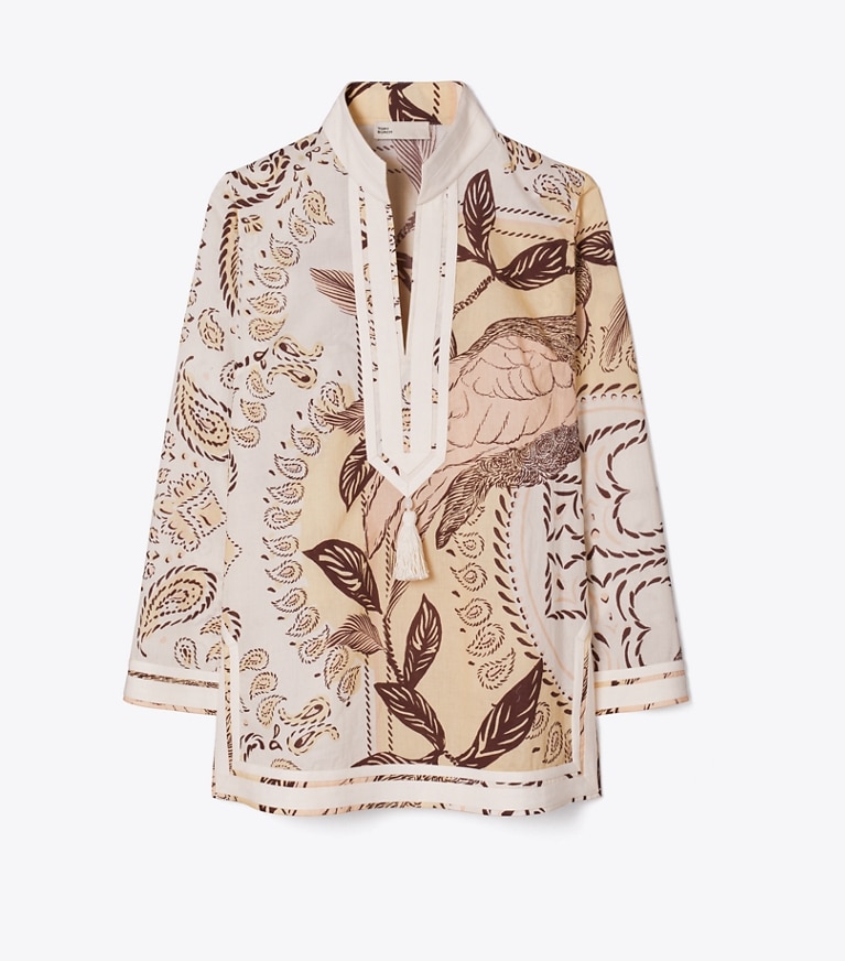 Tory Burch designer coverups Printed Cotton Tory Tunic in Pink Cockatoo front