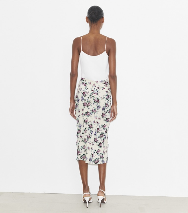 Tory Burch designer bottoms Printed Cotton Velvet Skirt in Purple Floral front
