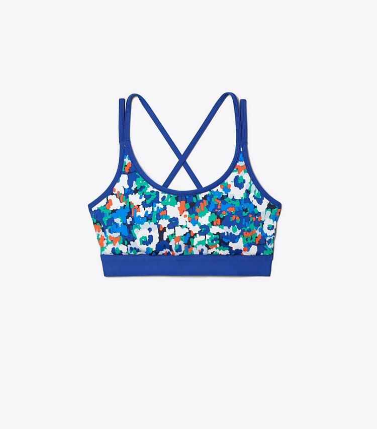 Tory Sport designer sports bras Printed Cross-Back Bra in Royale Camo Floral front