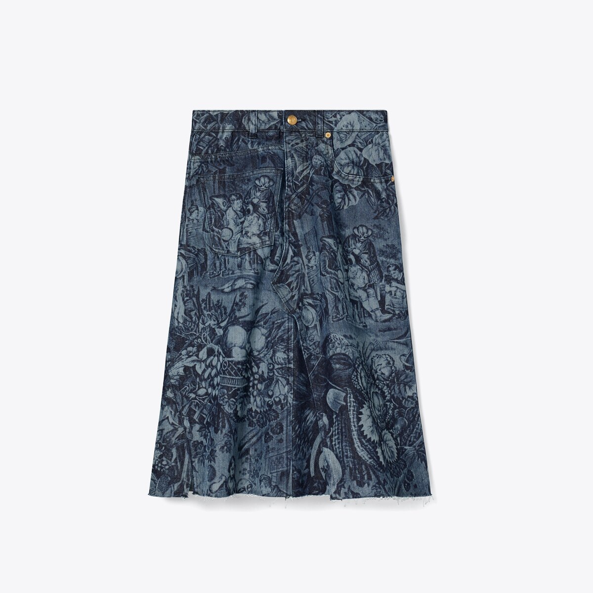 Printed Deconstructed Denim Skirt: Women's Clothing