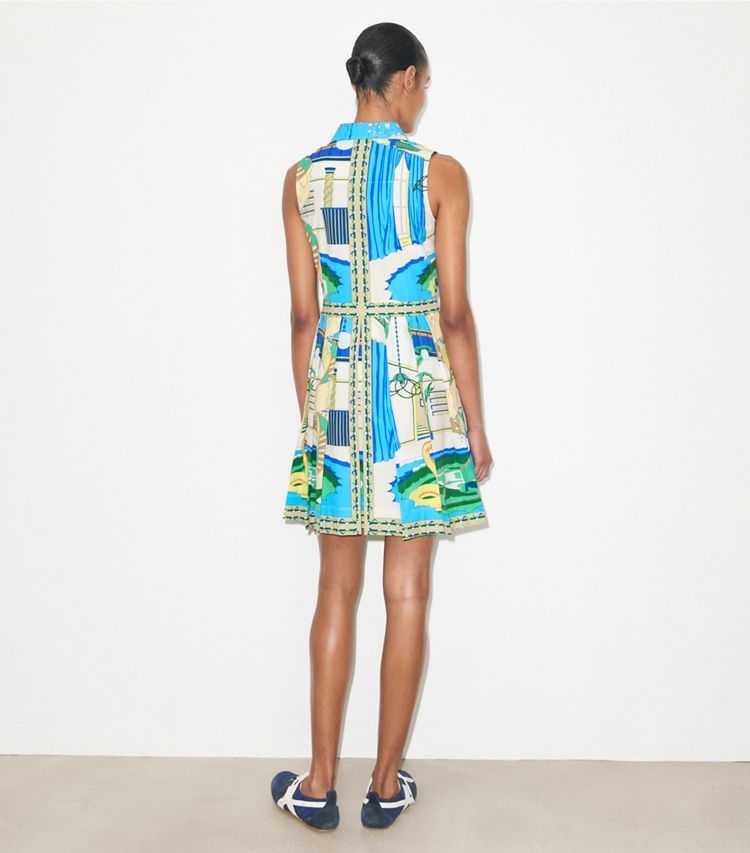 Tory Burch designer dresses Printed Golf Dress in Green Pool on model back