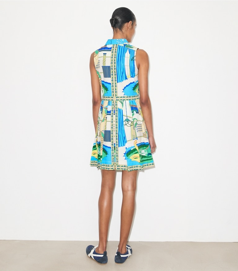 Tory Burch designer dresses Printed Golf Dress in Green Pool on model back