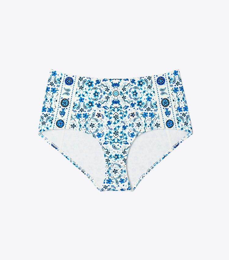 Tory Burch designer two pieces Printed High-Waisted Bikini Bottom in Pale Blue Pisces Dream front