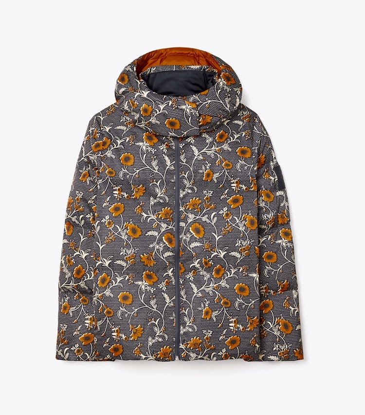 Tory Sport designer coats Printed Hooded Down Jacket in  RETRO BLOCK PRINT front