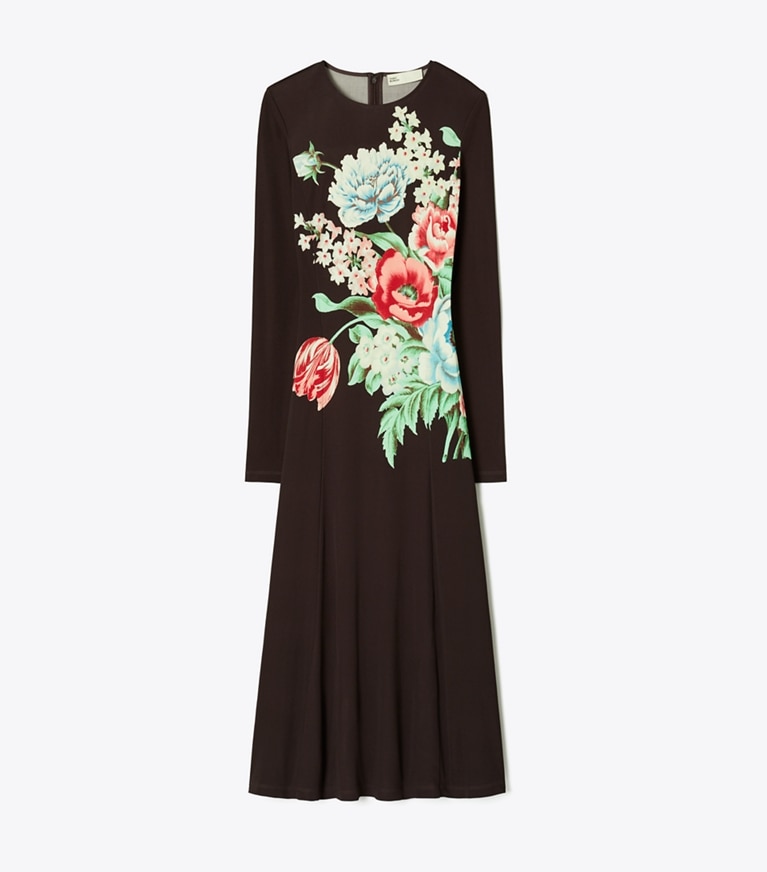 Tory Burch designer dresses Printed Jersey Dress in Brown Floral front