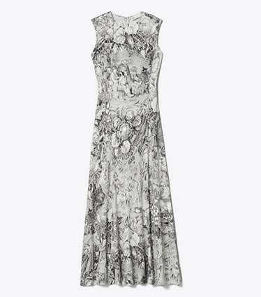 Tory Burch designer dresses Printed Jersey Dress in Grey Alien front