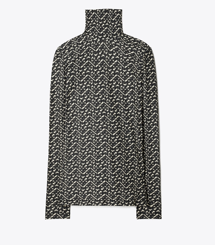 Tory Sport designer tops Printed Jersey Mockneck Shirt in Mini Prismatic T Monogram front