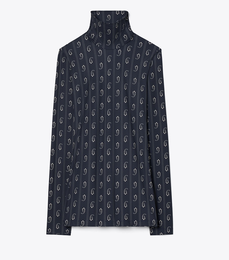 Tory Burch designer tops Printed Jersey Mockneck Shirt in Medium Navy Paisley front