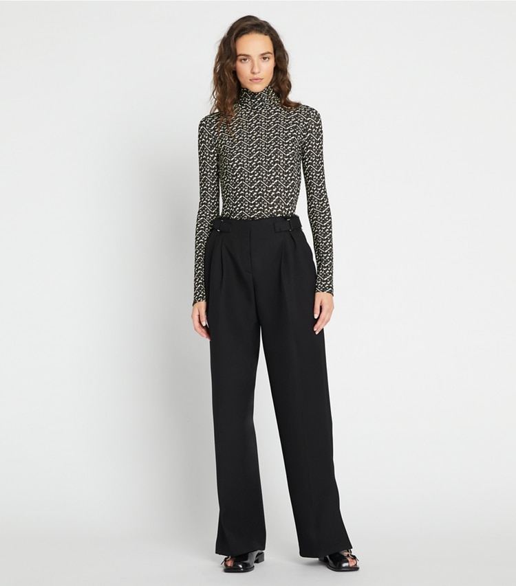 Tory Sport designer tops Printed Jersey Mockneck Shirt in Mini Prismatic T Monogram on model front