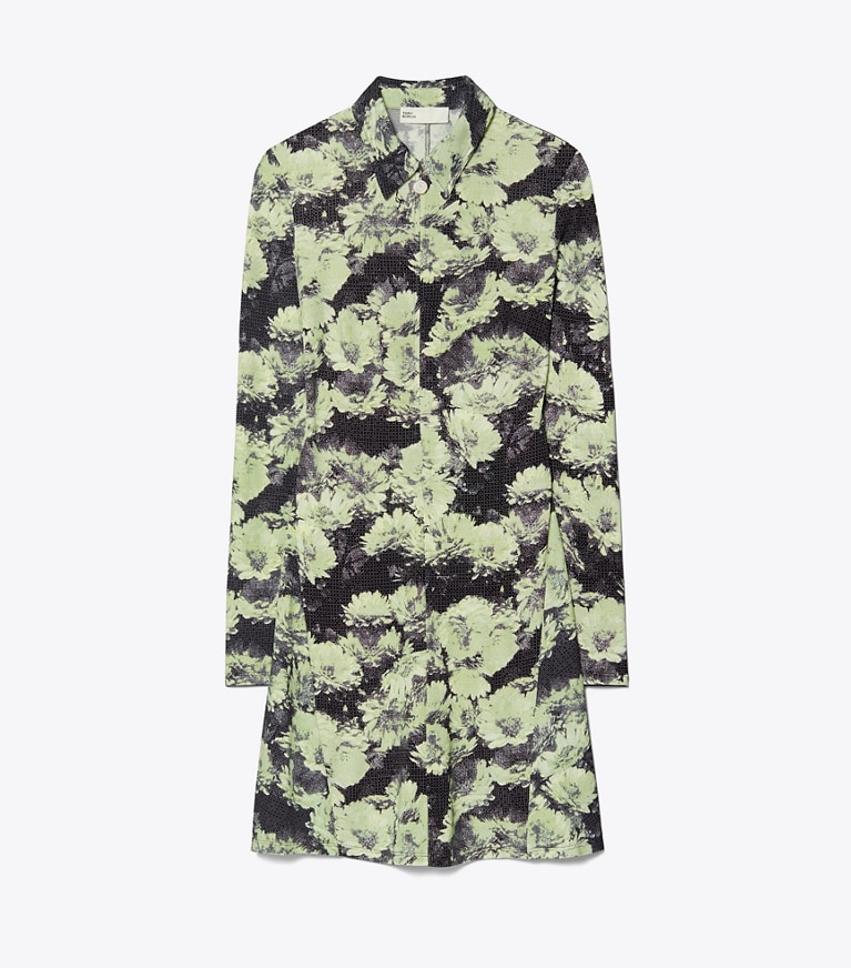 Tory Burch designer dresses Printed Jersey Polo Dress in Green Pixel Floral front