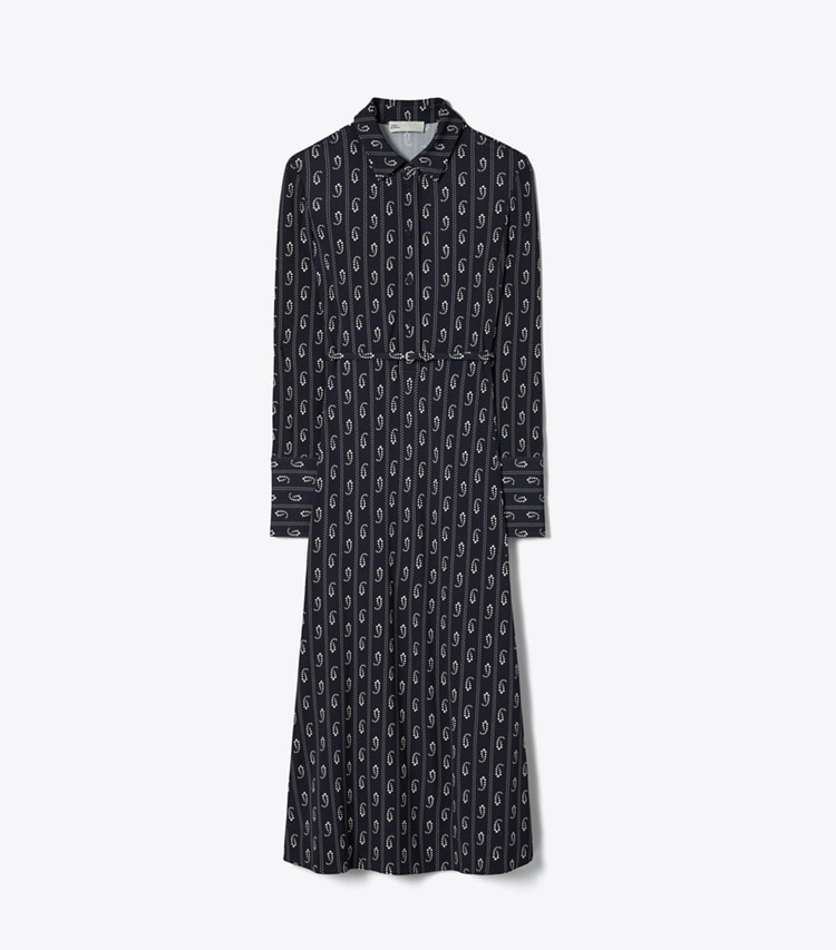 Tory Burch designer dresses Printed Jersey Shirtdress in Medium Navy Pajama Print front