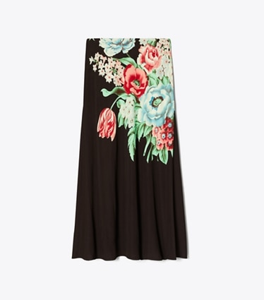 Tory Burch designer bottoms Printed Jersey Skirt in Brown Floral front