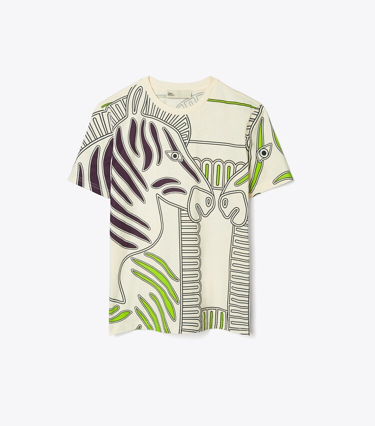 Tory Burch designer トップス プリント ジャージー Tシャツ in Ivory Zebra front