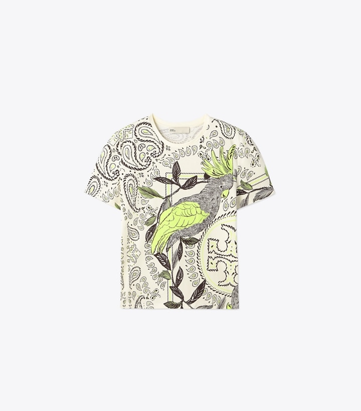 Tory Burch designer トップス プリント ジャージー Tシャツ in Mint Cockatoo front