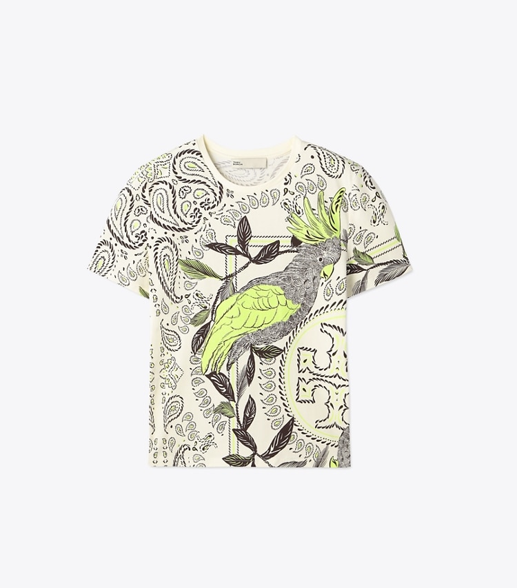 Tory Burch designer トップス プリント ジャージー Tシャツ in Mint Cockatoo front
