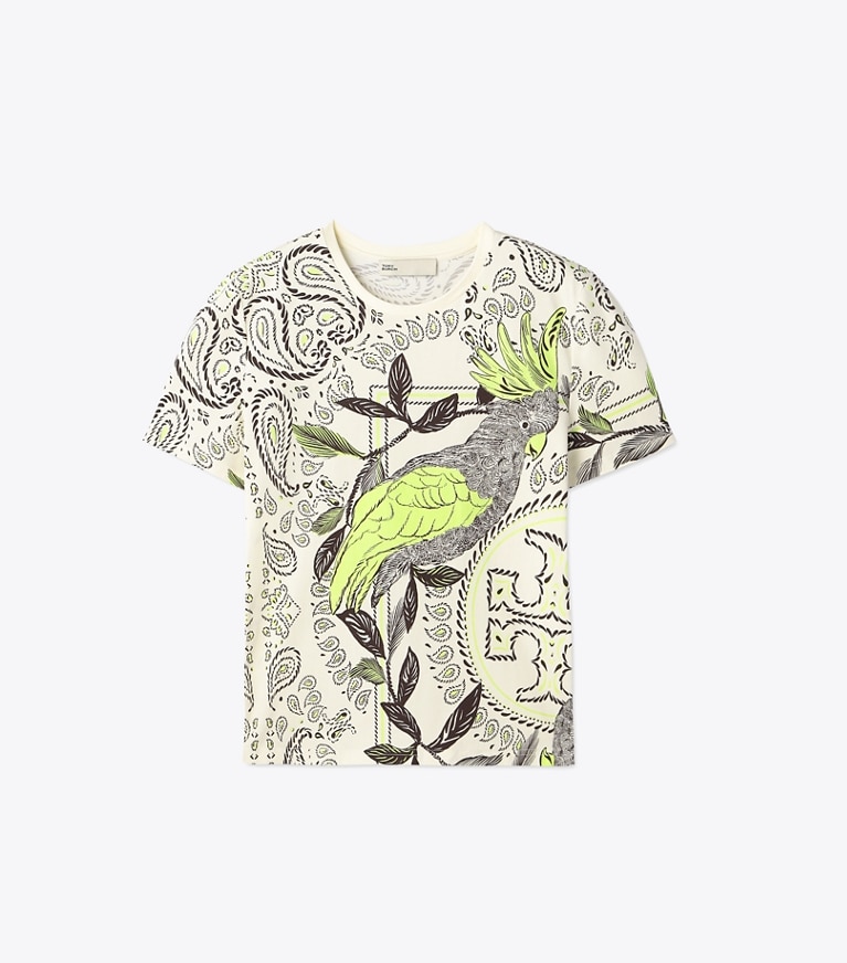 Tory Burch designer トップス プリント ジャージー Tシャツ in Mint Cockatoo front