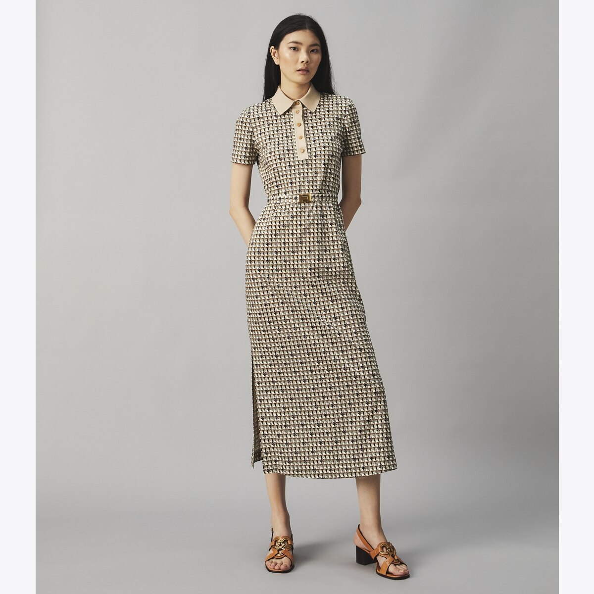 Printed Knit Poplin Polo Dress: Women's Designer Dresses