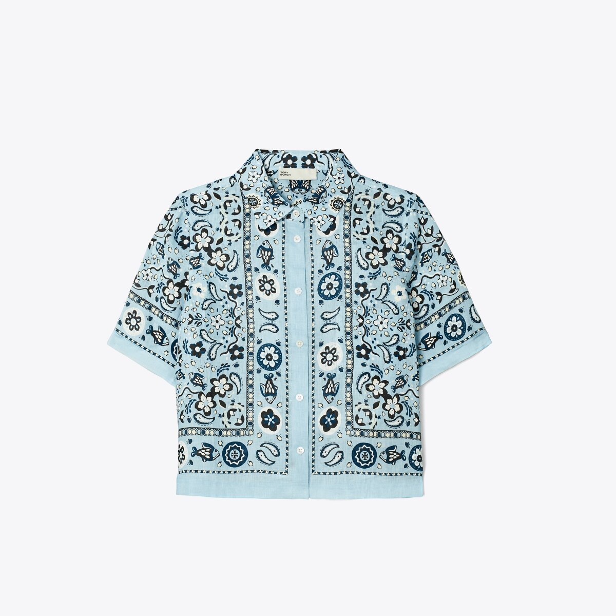 Printed Linen Camp Shirt Women's Designer Coverups Tory Burch