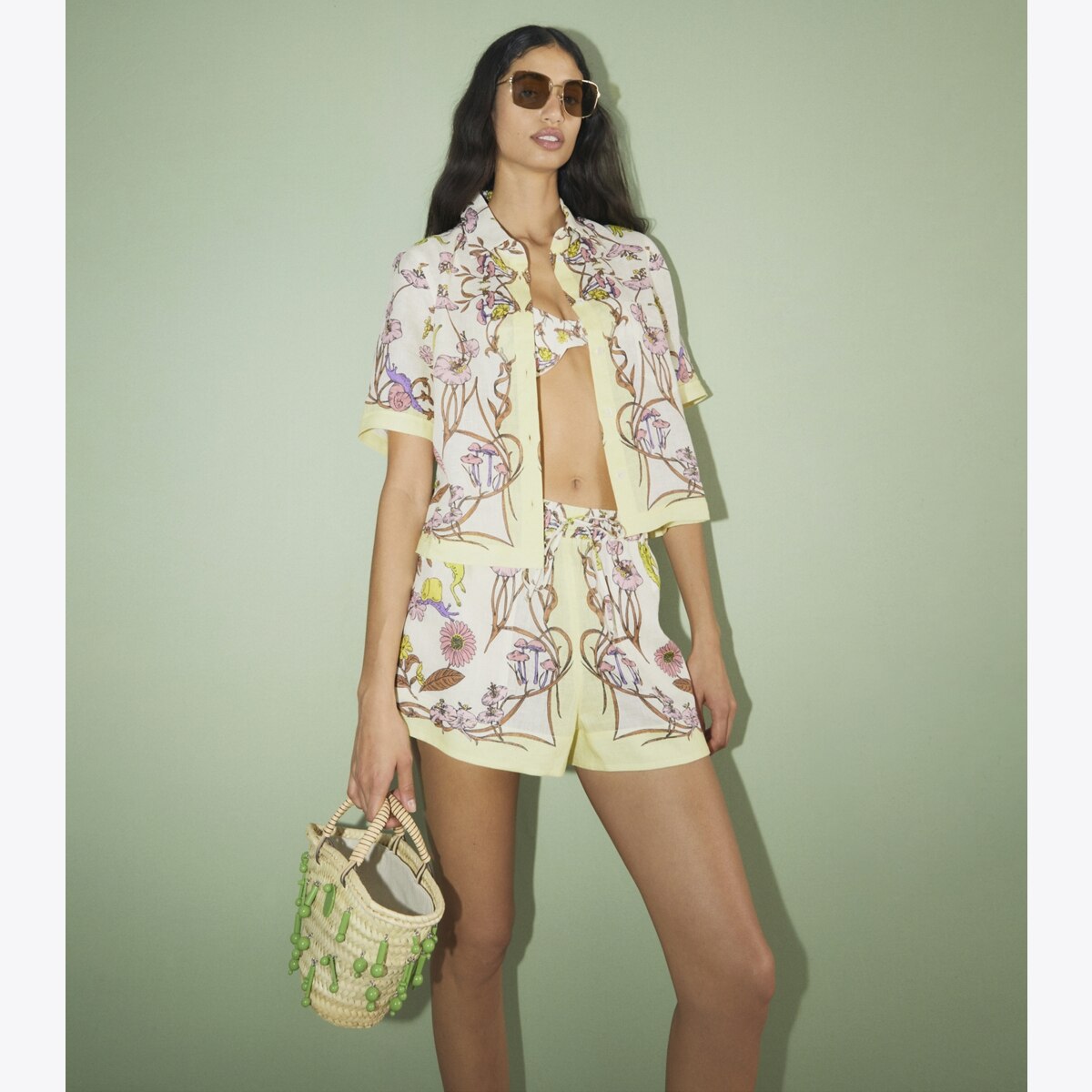 Printed Linen Camp Shirt: Women's Designer Coverups | Tory Burch