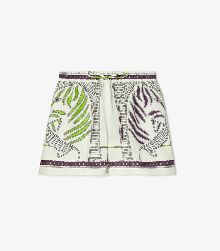 Tory Burch designer coverups Printed Linen Camp Short in Ivory Zebra Scarf front