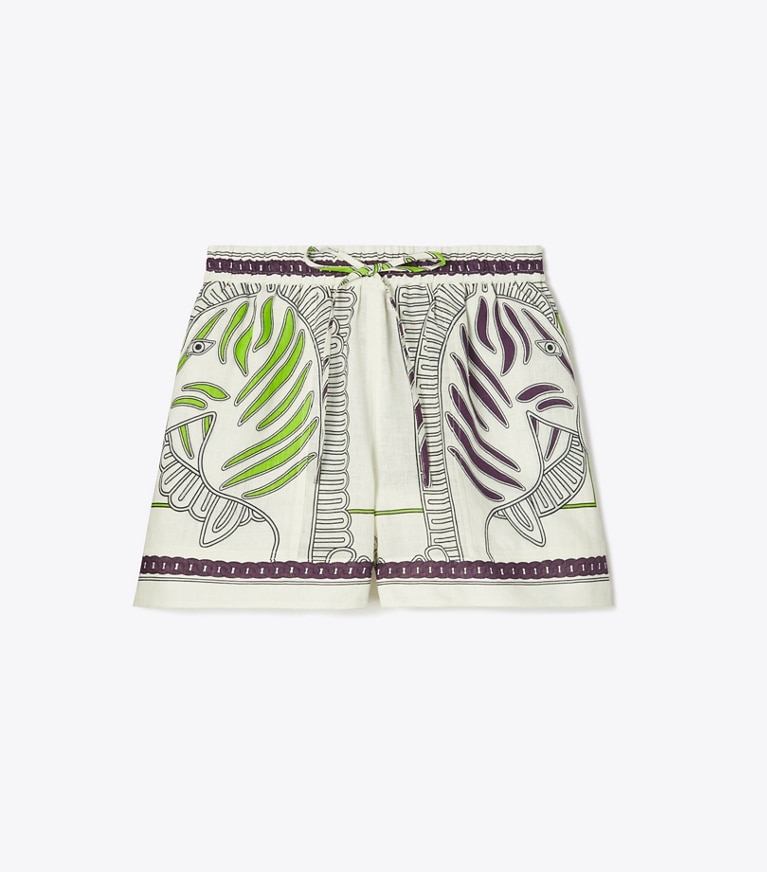 Tory Burch designer coverups Printed Linen Camp Short in Ivory Zebra Scarf front