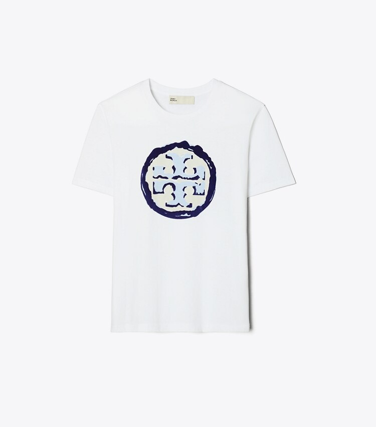 Tory Burch designer tops Printed Logo Cotton T-Shirt in Blobby T Monogram Beige front