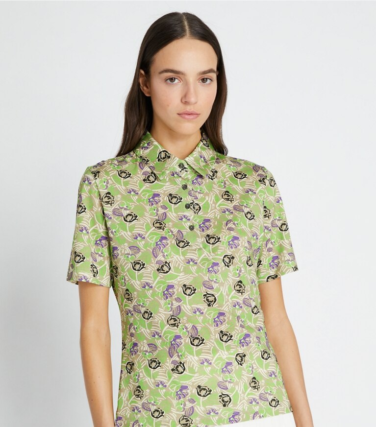 Printed Mercerized Cotton Polo Women s Designer Tops Tory Sport