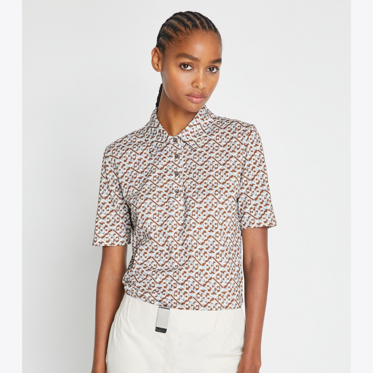 Printed Mercerized Cotton Polo Women s Designer Tops Tory Burch