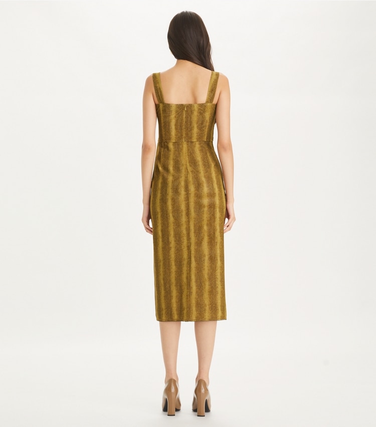 Tory Burch designer dresses Printed Mesh Dress in Brown Snake-Print on model back