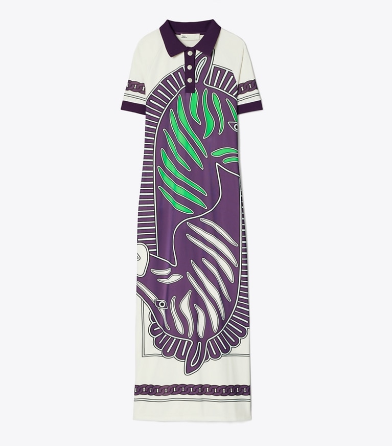 Printed Mesh Polo Dress Women s Clothing Dresses Tory Burch UK