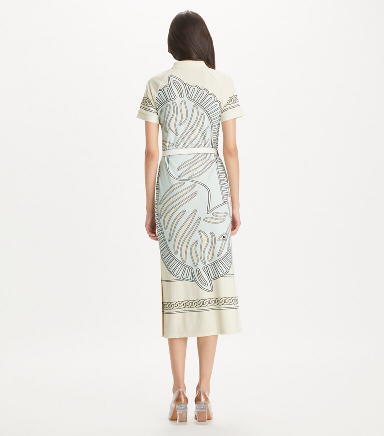 Tory Sport designer ドレス プリント メッシュ ポロドレス in Blue Zebra Scarf front
