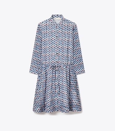 Tory Burch designer coverups Printed Mini Shirtdress in Blue Candy Dots front